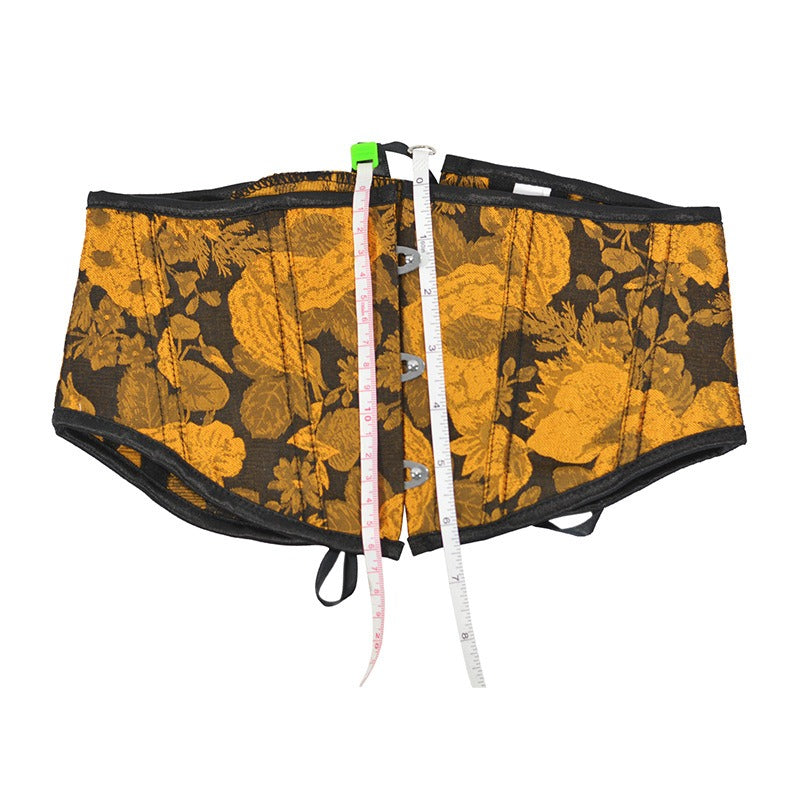 Autumn new oil painting relief sunflower short waistband 16cm3 buckle fishbone support waist seal Lolita waist seal