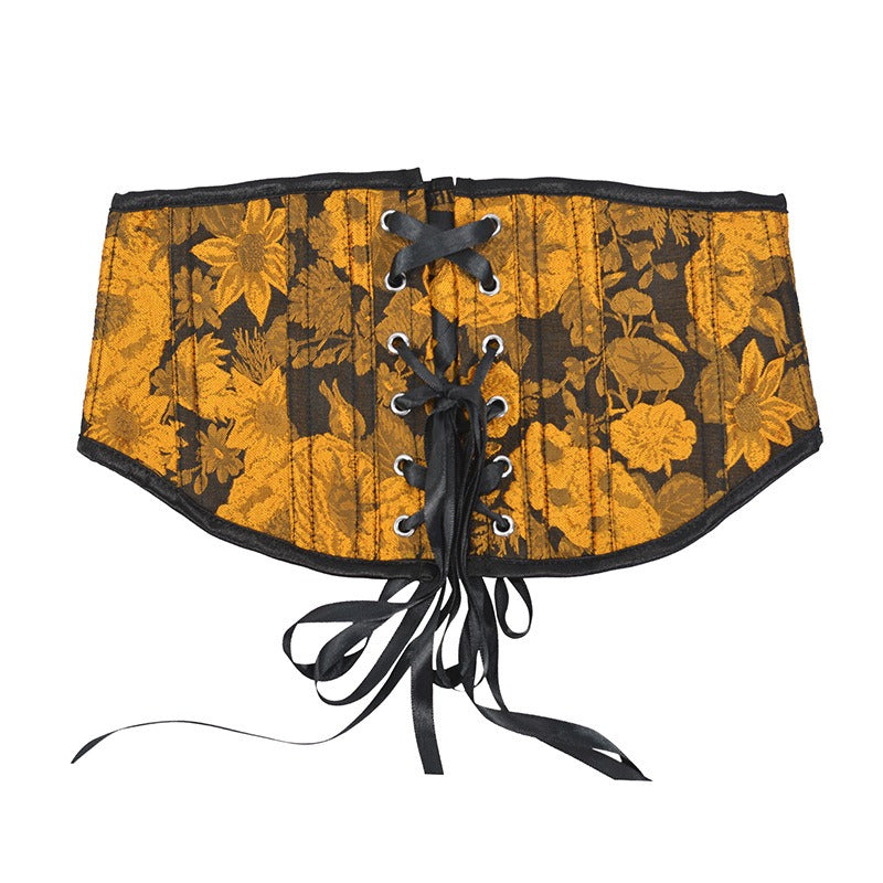 Autumn new oil painting relief sunflower short waistband 16cm3 buckle fishbone support waist seal Lolita waist seal